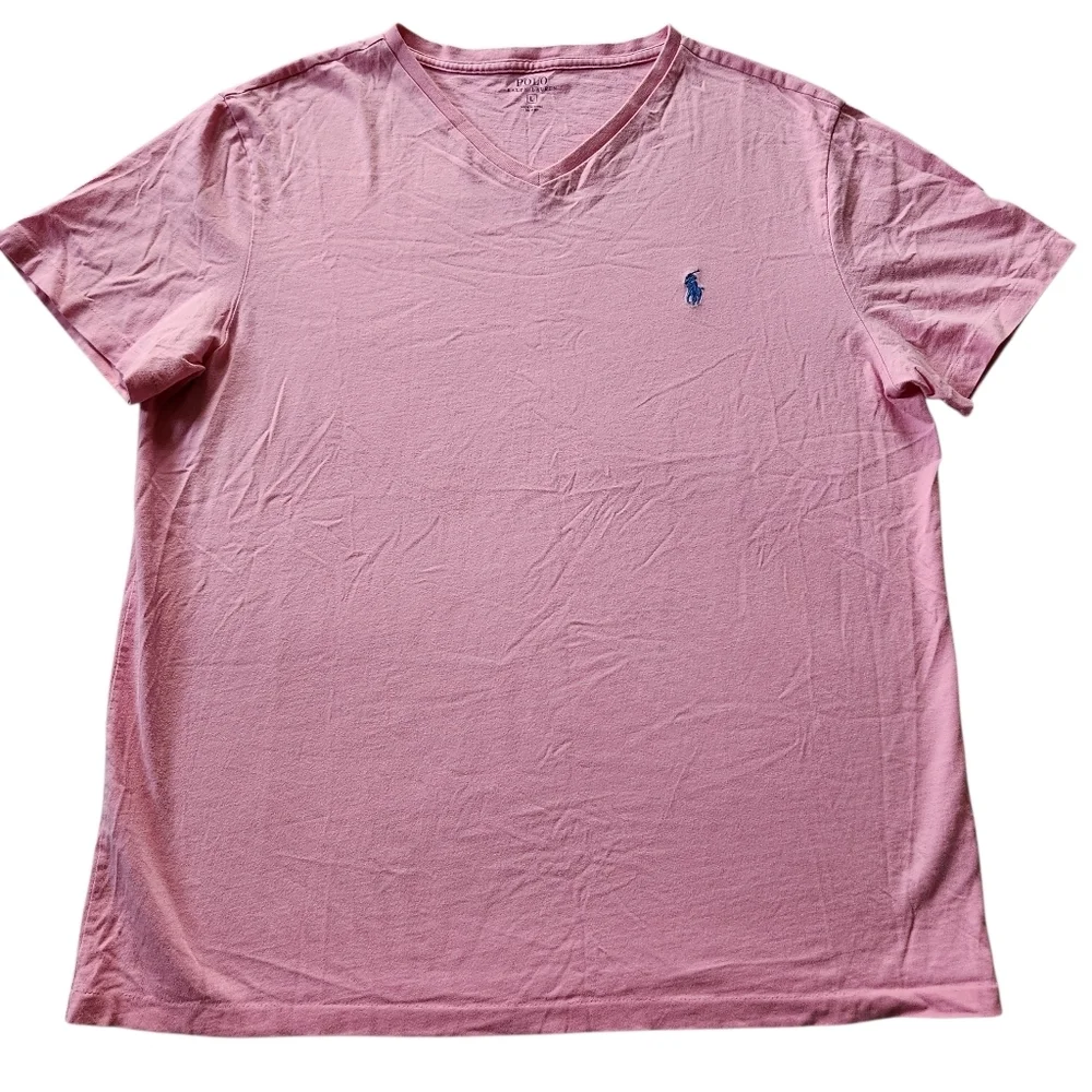 Ralph Lauren Polo 100% Cotton Pink V-Neck Sz L
